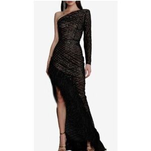 Bronx and Banco Black Lola Sheer One-Shoulder Gown